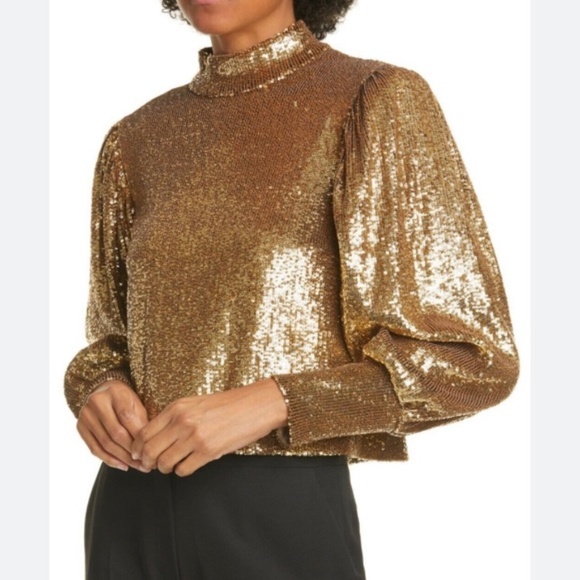 A.L.C. Margaret Sequin Mock Neck Top Gold - New with Tags Size 12 - Picture 1 of 4